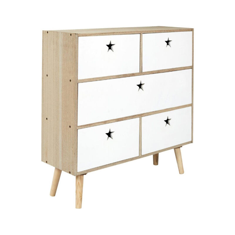 Commode 5 Tiroirs 'Star' 70cm Blanc & Beige