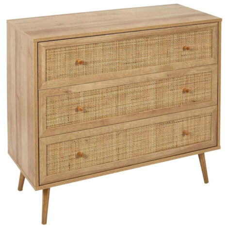 Paris Prix – Commode en bois 3 tiroirs 90cm – Bois naturel – Dimensions L. 90 x l. 39 x H. 79 cm – Rangement design pour intérieur moderne