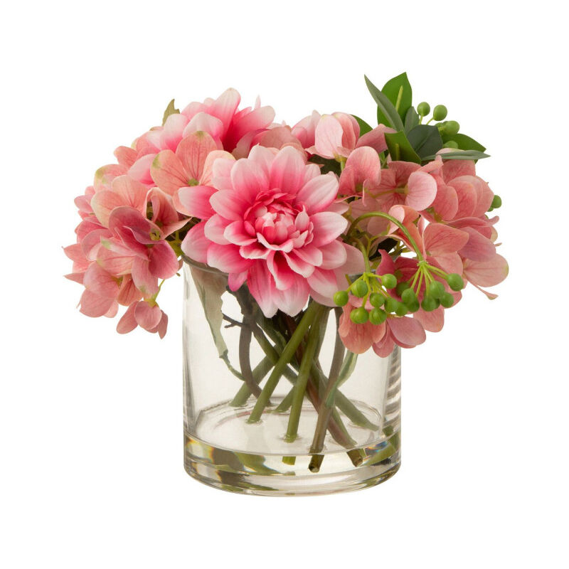 Paris Prix - Composition Florale en Vase 'Hortensia' 25cm Rose
