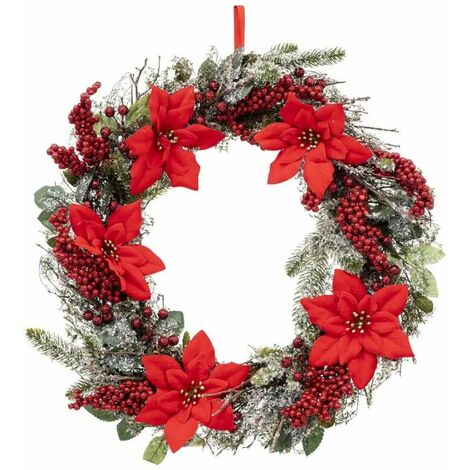 Paris Prix - Couronne De Noël Poinsettia soir 50cm Rouge