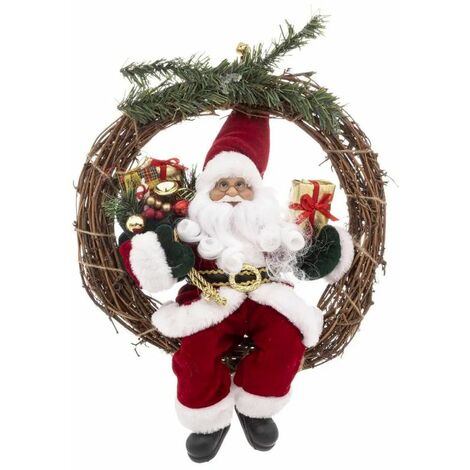 Paris Prix - Couronne Père Noël Déco soir 39cm Rouge & Beige