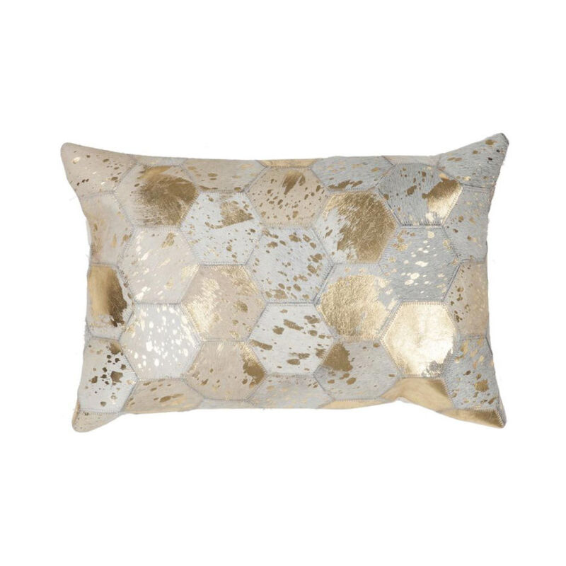 Coussin Déco en Cuir "Spark I" 40x60cm Ivoire & Or