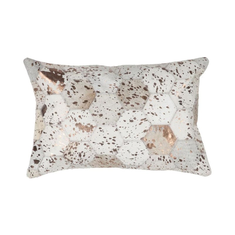 Coussin Design en Cuir 'Spark' 40x60cm Ivoire & Chrome