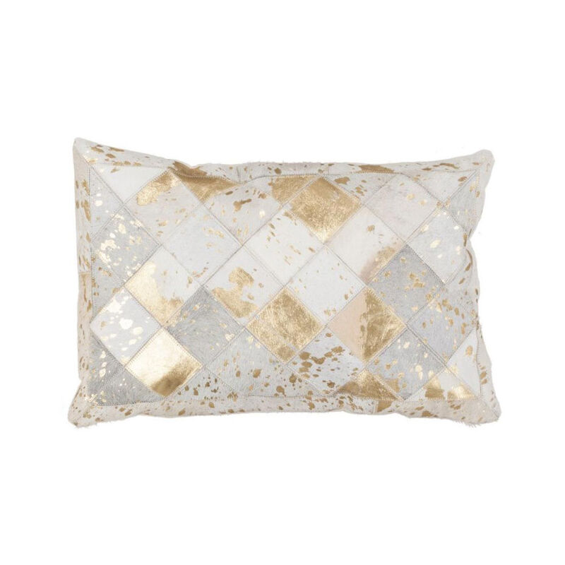 Coussin en Cuir 'Lavish' 40x60cm Ivoire & Or