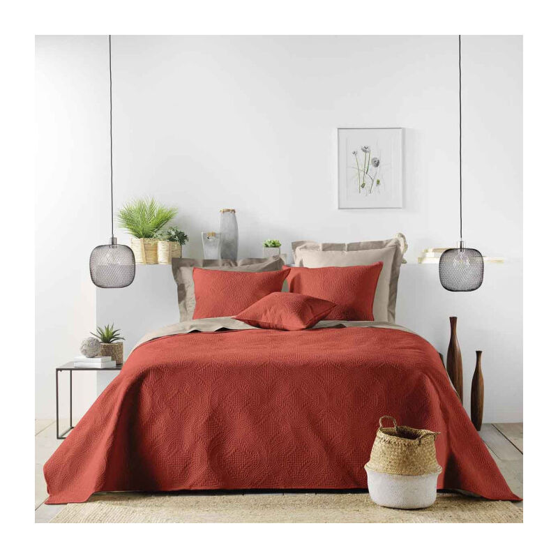 Couvre-Lit Matelassé 'Romane' 220x240cm Terracotta