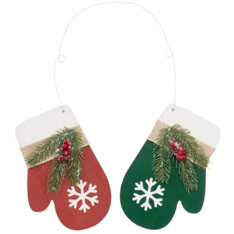Paris Prix - Décoration Murale De Noël mouffle 38cm Rouge & Vert