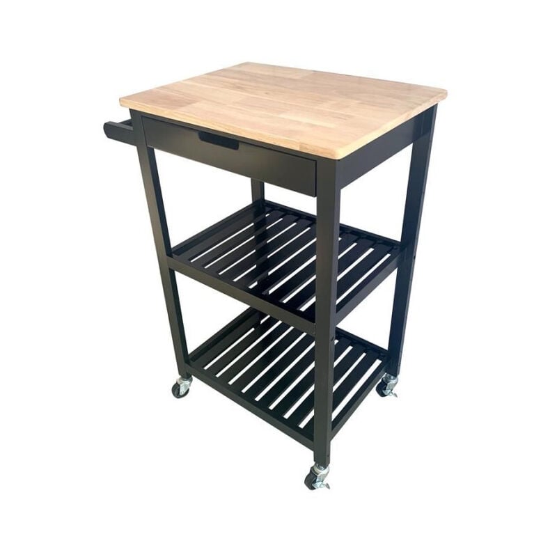 Paris Prix - Desserte de Cuisine 3 Niveaux 'Roulettes' 84cm Noir