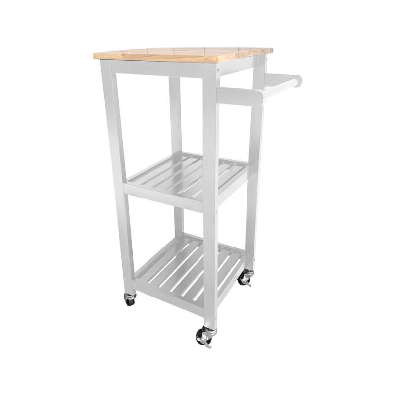 Paris Prix - Desserte de Cuisine Déco 'Roulettes' 84cm Blanc