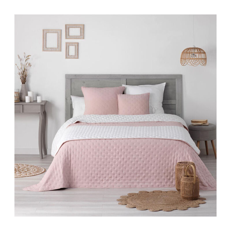 Dessus de Lit Matelassé 'Mellow' 80x180cm Rose & Blanc