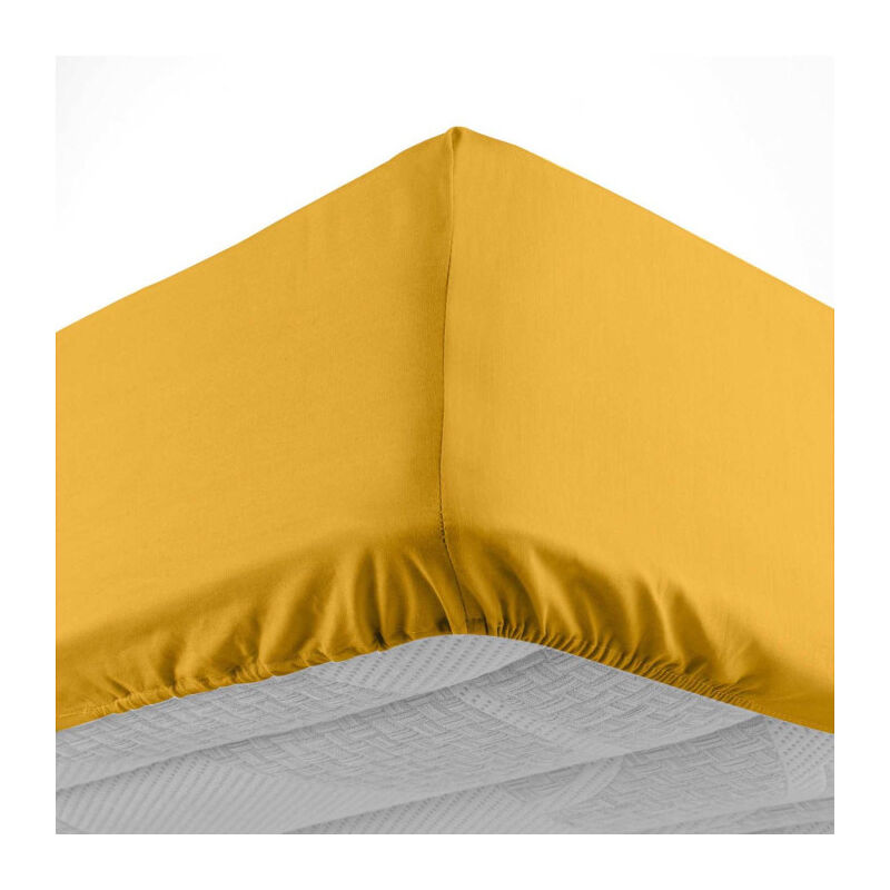 Paris Prix - Drap Housse 'Lina' 140x190cm Curry