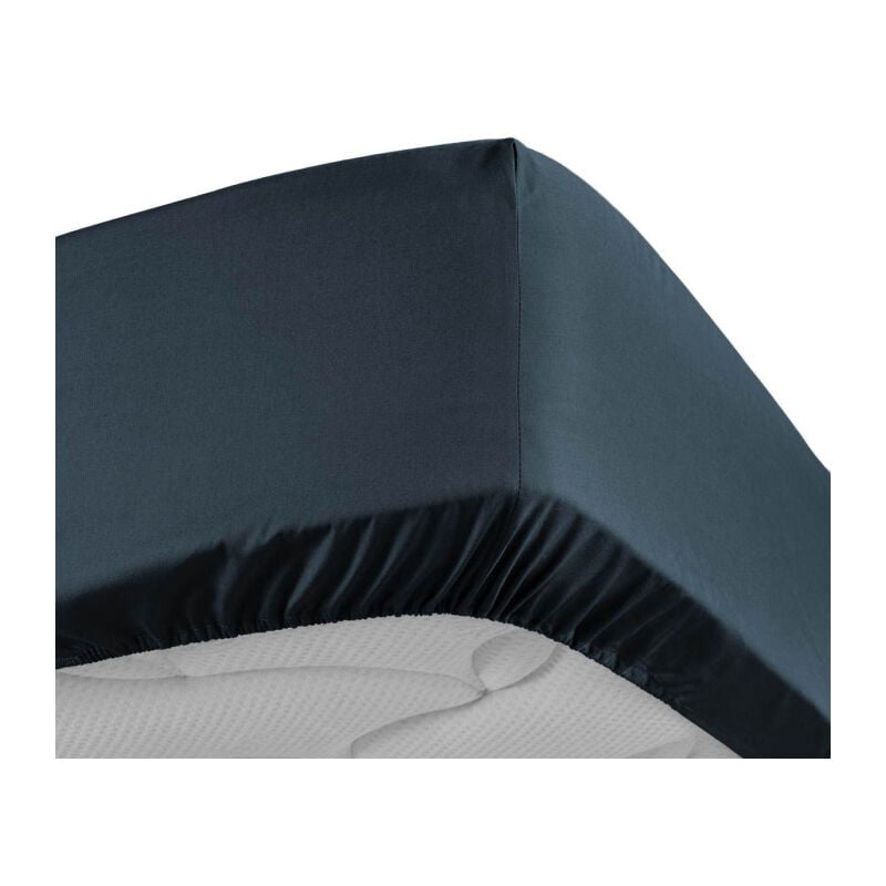 Paris Prix - Drap Housse 'Percaline' 160x200cm Bleu Nuit