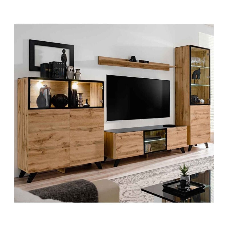 Paris Prix - Ensemble Meuble tv & Bibliothèque 'Thin' 330cm Noir & Naturel