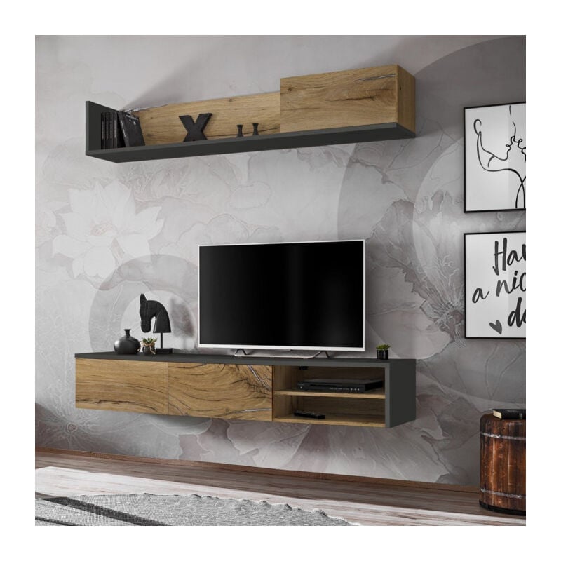 Paris Prix - Ensemble Meuble tv 'Dallas' 180cm Chêne & Gris