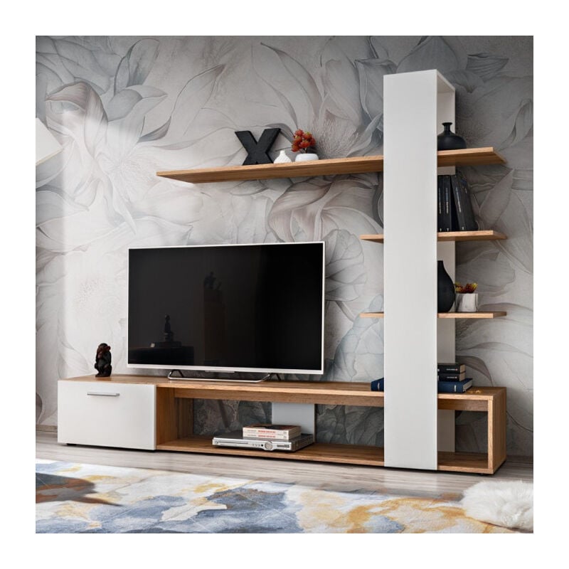 Paris Prix - Ensemble Meuble tv Design 'Eko' 190cm Naturel & Blanc