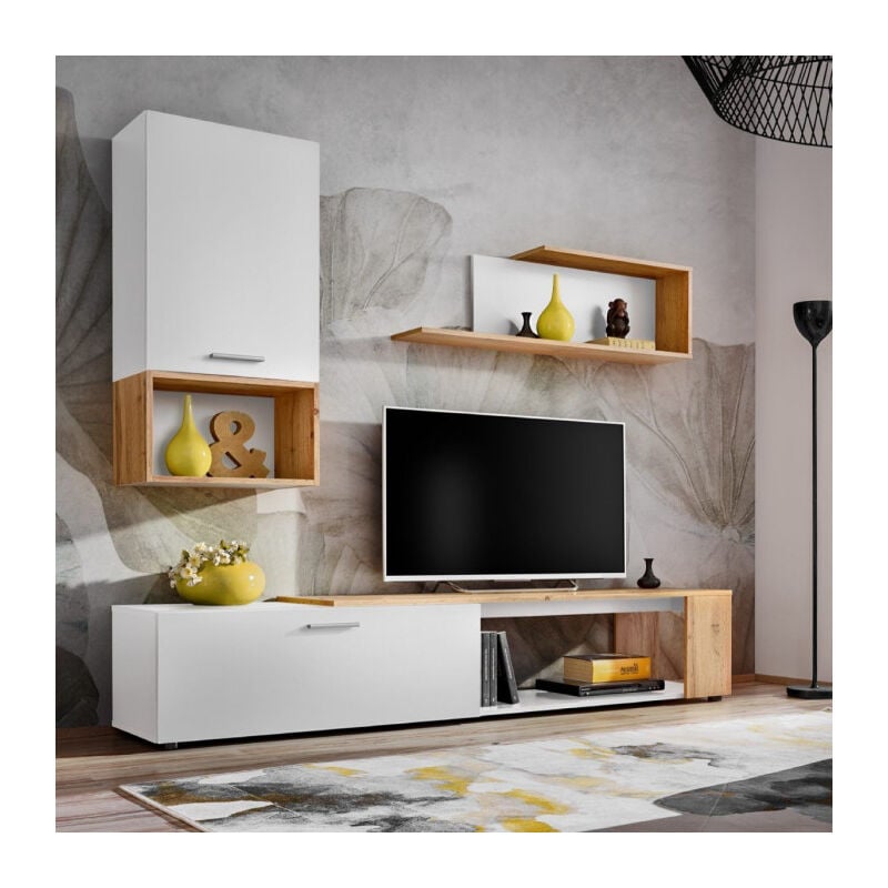 Paris Prix - Ensemble Meuble tv Design 'Maze ii' 200cm Blanc & Naturel