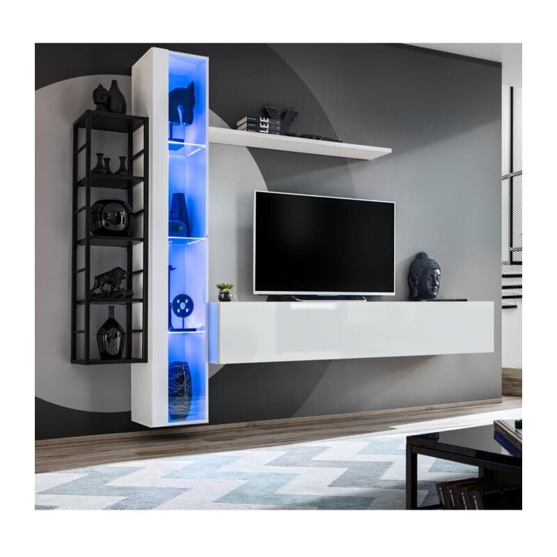 Paris Prix - Ensemble Meuble tv Design 'Switch vii' 240cm Blanc & Noir