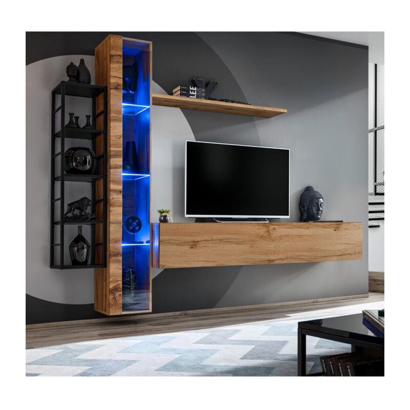 Ensemble Meuble Tv Design switch Vii 240cm Naturel & Noir - Paris Prix