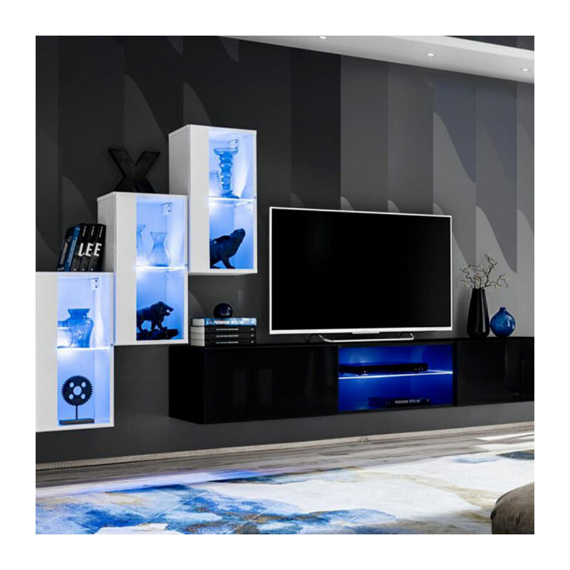 Ensemble Meuble Tv Design switch Xxii 240cm Blanc & Noir - Paris Prix
