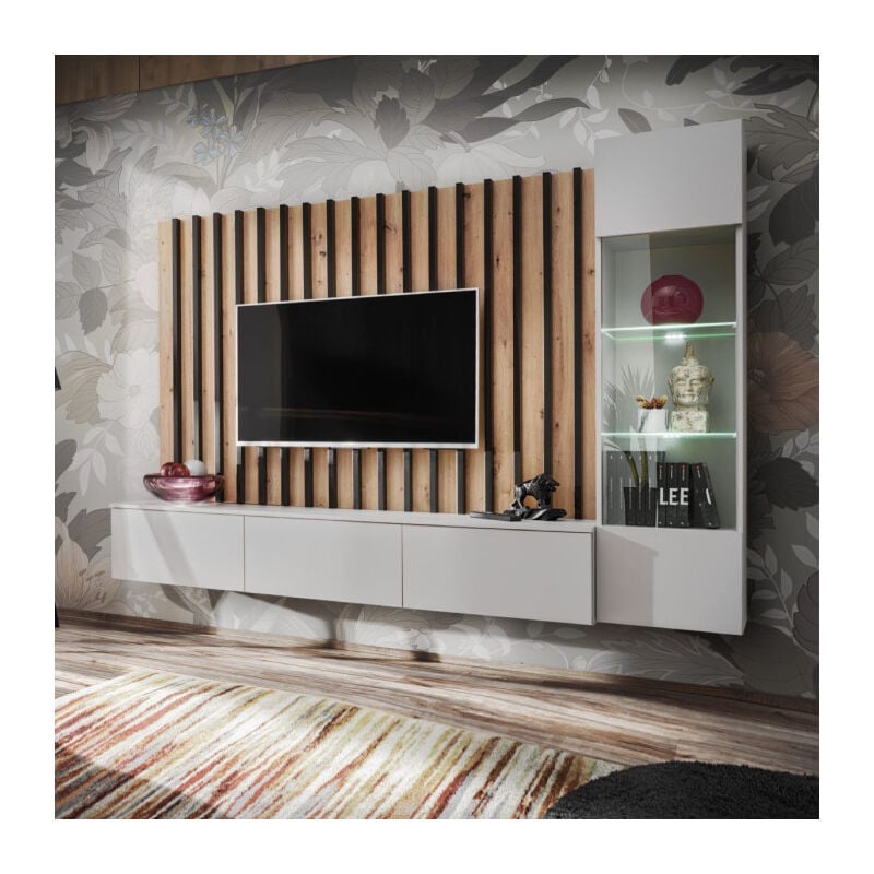 Paris Prix - Ensemble Meuble tv Design 'Verti' 220cm Gris & Naturel