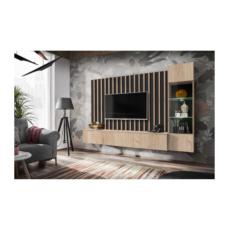 Ensemble Meuble tv Design 'Verti' 220cm Naturel & Noir