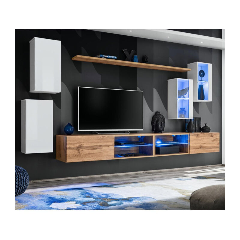 Ensemble Meuble Tv switch Xxv 280cm Blanc & Naturel - Paris Prix