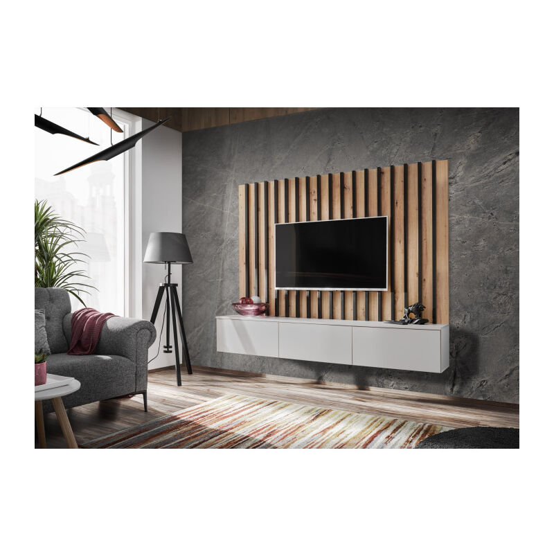 Paris Prix - Ensemble Meuble tv 'Verti' 180cm Gris & Naturel