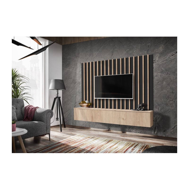 Paris Prix - Ensemble Meuble tv 'Verti' 180cm Naturel & Noir