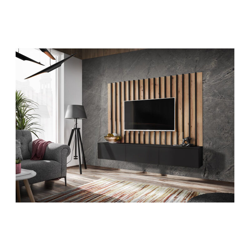 Paris Prix - Ensemble Meuble tv 'Verti' 180cm Noir & Naturel