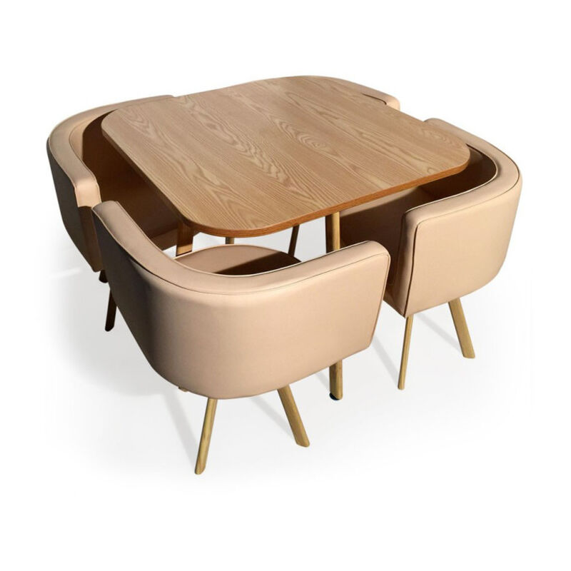 Ensemble Table de Repas & 4 Chaises Design "Norway" Beige Ensemble Table de Repas & 4 Chaises Design "Norway" Beige