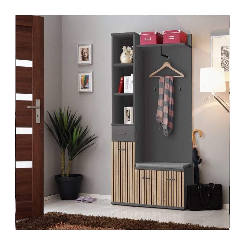 Paris Prix - Ensemble Vestiaire 3P 'Marco' 203cm Naturel & Gris