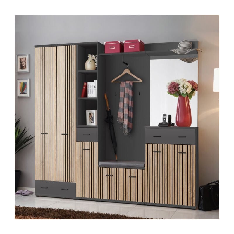 Paris Prix - Ensemble Vestiaire 6P 'Marco' 203cm Naturel & Gris