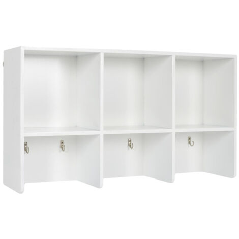 Paris Prix – Étagère murale 55cm – Bois et métal blanc – 6 crochets pour rangement optimisé – Charge maximale 10kg