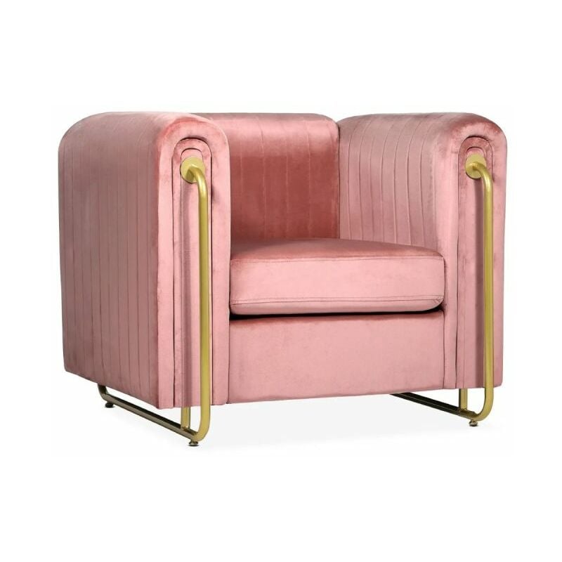paris prix - fauteuil art déco en velours wardde 93cm rose