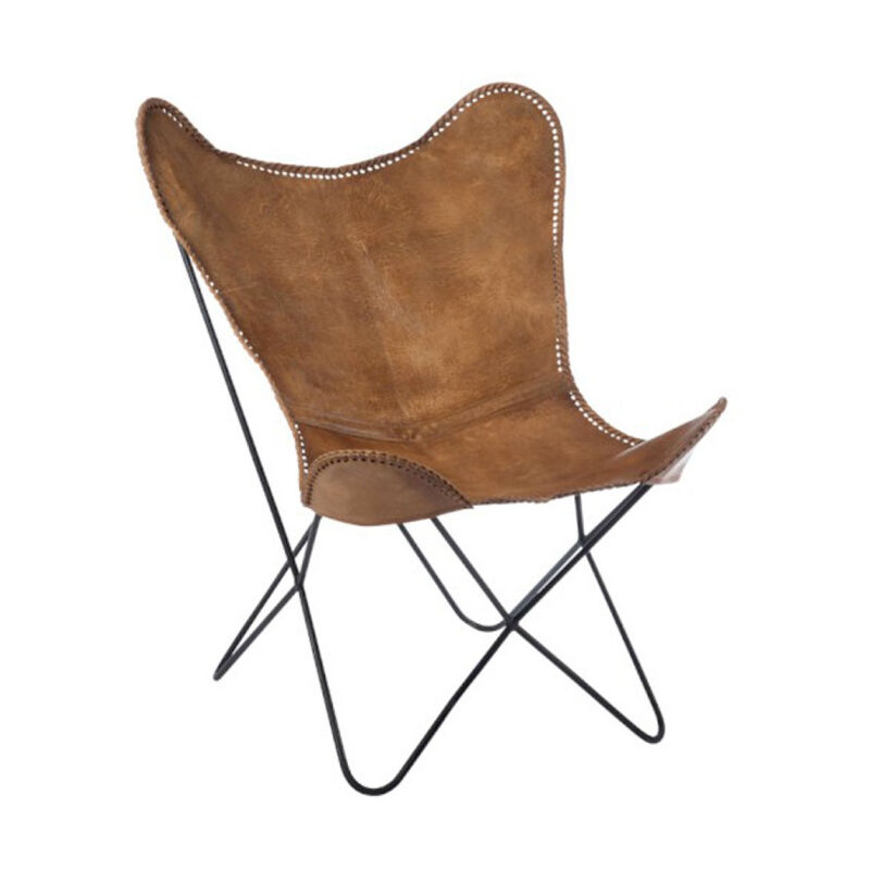 Paris Prix - Fauteuil Design en Cuir 'Papillon' 73cm Marron Paris Prix - Fauteuil Design en Cuir 'Papillon' 73cm Marron