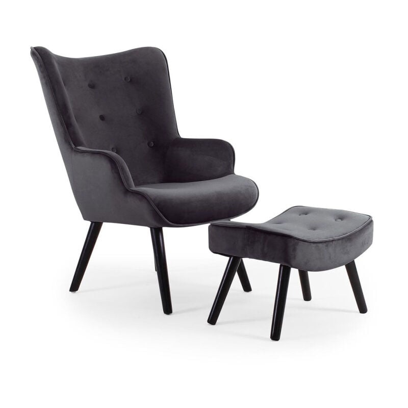 Paris Prix - Fauteuil & Pouf Scandinave 'Nomi' 100cm Noir