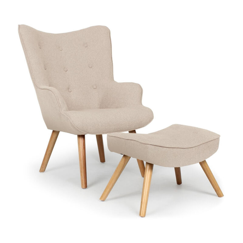 Paris Prix - Fauteuil & Pouf Scandinave 'Orle' 98cm Beige Paris Prix - Fauteuil & Pouf Scandinave 'Orle' 98cm Beige