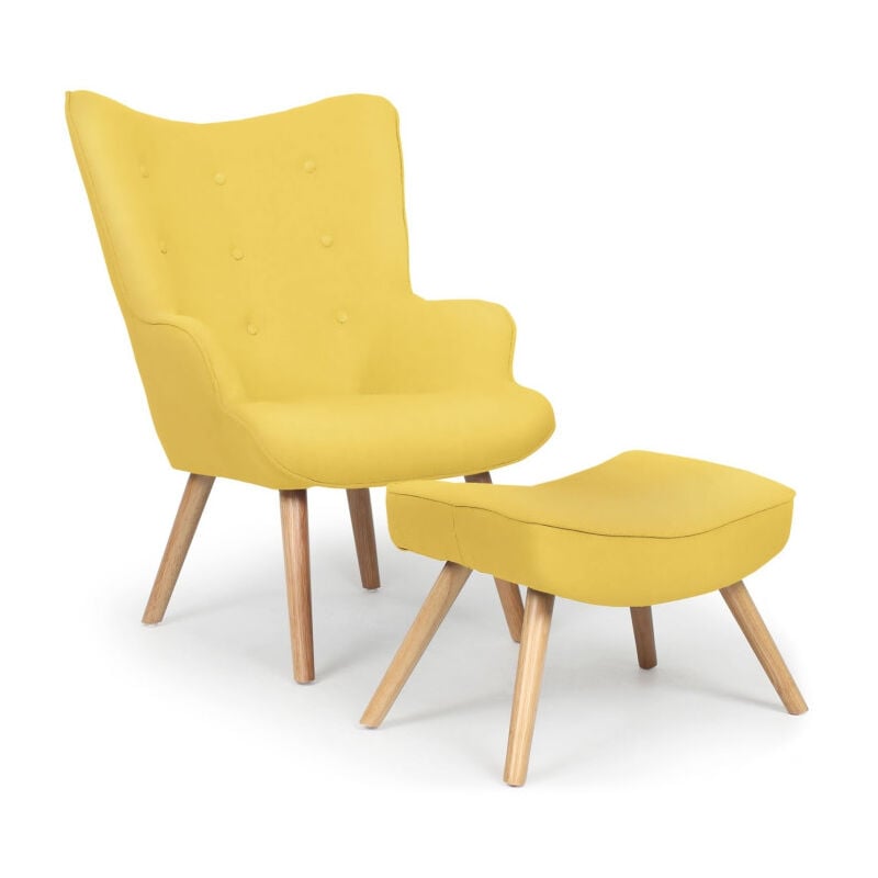 Paris Prix - Fauteuil & Pouf Scandinave 'Orle' 98cm Jaune