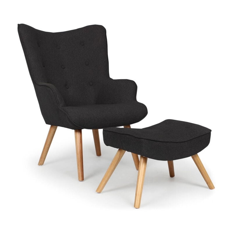 Paris Prix - Fauteuil & Pouf Scandinave 'Orle' 98cm Noir