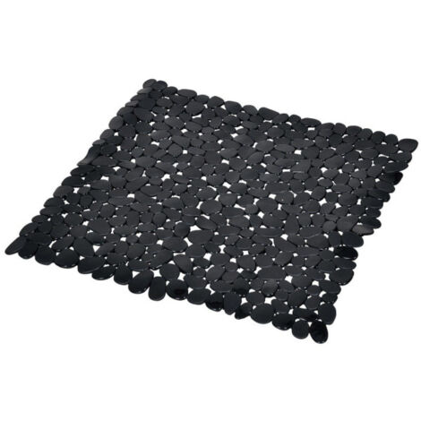 Paris Prix – Fond de douche galets 'Vitamine II' 52x52cm noir – Antidérapant en PVC – Sécurise baignoire et douche – Facile à entretenir