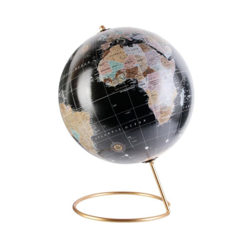 Globe Terrestre Déco 'World' 29cm Noir & Or