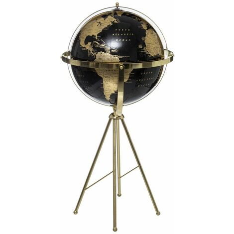 Globe Terrestre Décoratif Noir Et Or Paris Prix - Diamètre 21.5 Cm, Hauteur 29 Cm, En Métal Pour Bureau Ou Bibliothèque
