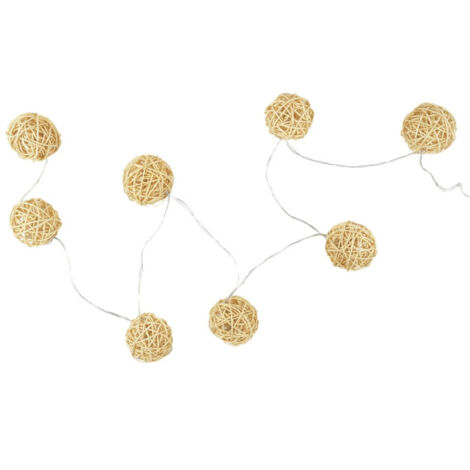 Paris Prix – Guirlande lumineuse 8 LED boule rotin 156 cm – Bois et rotin naturel – Ambiance cosy et chaleureuse – Installation facile