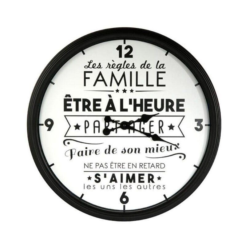 Paris Prix - Horloge Murale 'Famille' 50cm Blanc & Noir