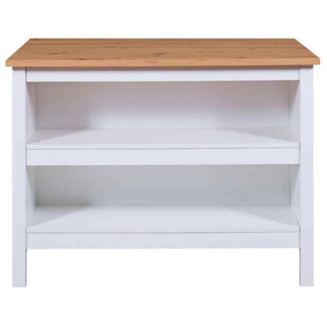Paris Prix – Ilot de cuisine Melina 124cm – Panneaux de particules et MDF – Poids 51kg – Dimensions L. 124 x l. 75 x H. 91,5cm – Couleur blanc et chêne
