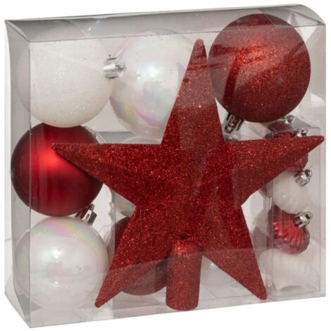 Paris Prix - Kit 18 Pièces Déco noël 21cm Rouge & Blanc