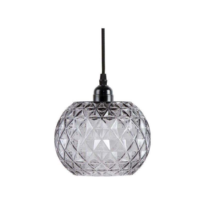 Paris Prix - Lampe Suspension en Verre 'Corvus' 18cm Gris