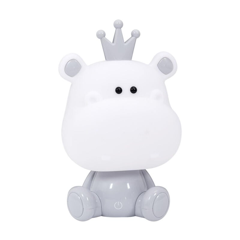 Paris Prix - Lampe Veilleuse 'Hippopotame' 25cm Blanc & Gris