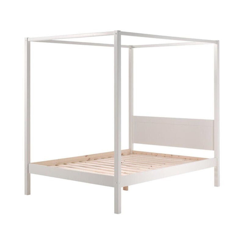 Lit à Baldaquin Bois Massif 'Pino' 140x200cm Blanc