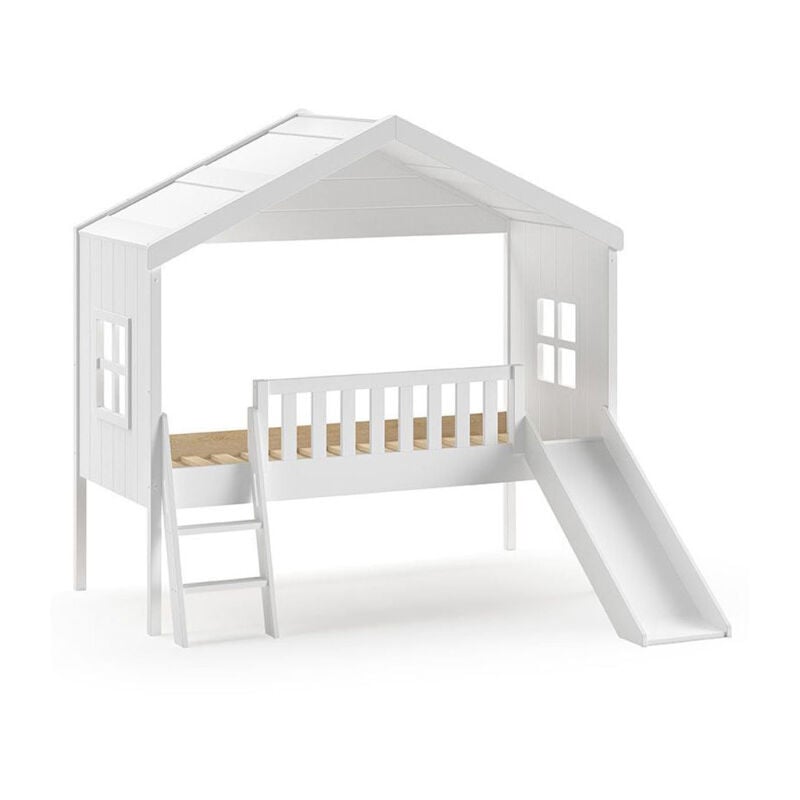 Lit Cabane & Toboggan Enfant 'Housebed' 90x200cm Blanc