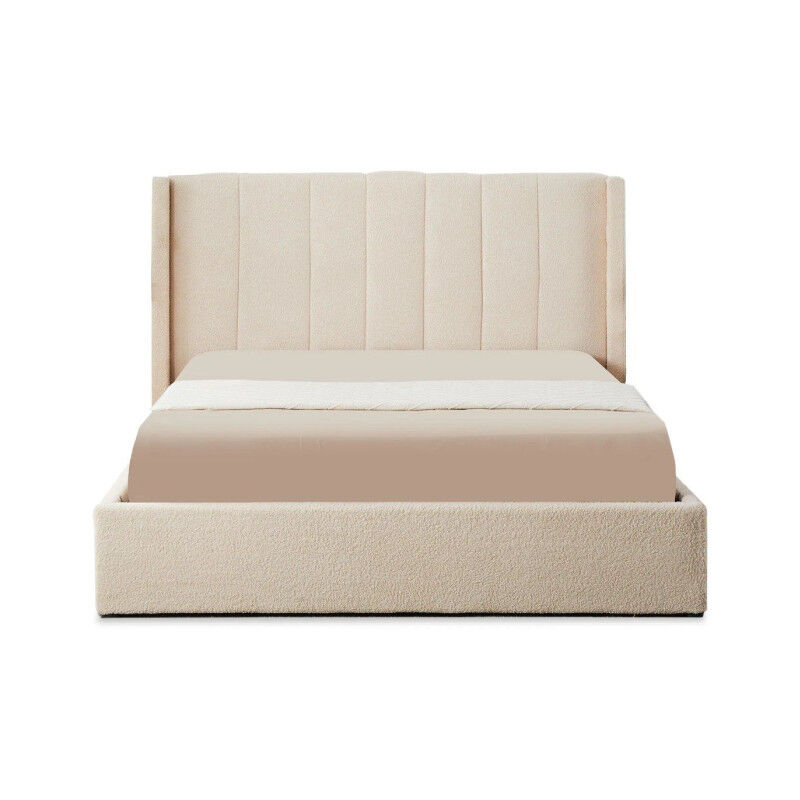 Lit Double Coffre Tissu Bouclette "Somia" 160x200cm Crème